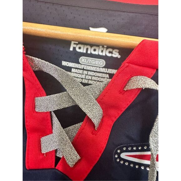 Fanatics NFL New England Patriots Blue and Red Women’s Lace Up Jersey Tee - Picture 2 of 5